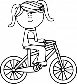 Black & White Girl Riding a Bicycle Clip Art - Black & White Girl ...