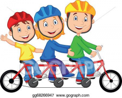 Vector Clipart - Happy family cartoon riding triple . Vector ...