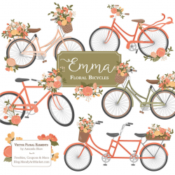 Emma Floral Bicycle Clipart & Vectors in Antique Peach peach