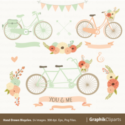 Hand Drawn Bicycles Clipart. Tandem bicycle flowers
