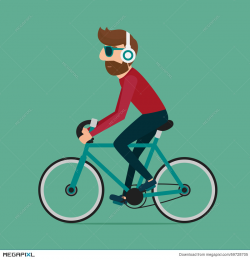 Man Riding Bike. Hipster Character On Bicycle. Illustration 59728705 ...