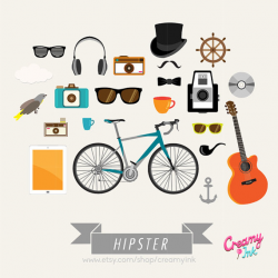 Trendy Hipster Digital Vector Clip art / Bicycle Camera Guitar ...
