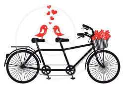 Love birds on bicycle, digital clip art, wedding invitation ...