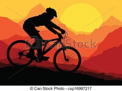 Vector Clip Art of Mountain bike bicycle riders in wild mountain ...