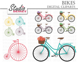 Bicycle Cliparts, Retro Printable Bikes, Flowers, Vintage, Penny ...