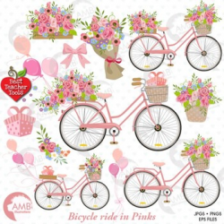 Bicycle clipart, Bicycle and Flowers, Shabby chic clipart, AMB-1323