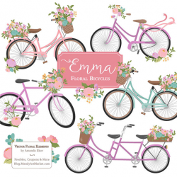Emma Floral Bicycle Clipart & Vectors in Garden Party - spring ...