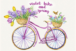 Bike clipart, Bicycle clipart, Spring flower clipart