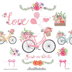 Bicycle Clipart,Wedding Clipart,Floral Clipart,Spring ...