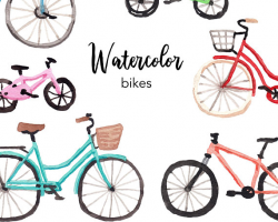 WATERCOLOR CLIPART, bike clipart, watercolour clipart set ...