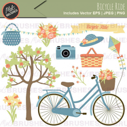 Summer Bicycle Ride Picnic Clip Art.Digital Clipart