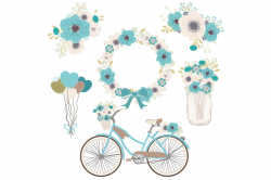 Vector blue floral Bicycle Clipart by d | Design Bundles