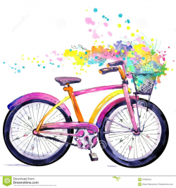 Bicycle. Watercolor Bicycle And Flower Background. Hello Spring ...