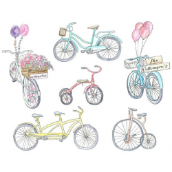 Bicycle Clipart // Watercolor Clipart // Balloon Clipart // Tandem ...