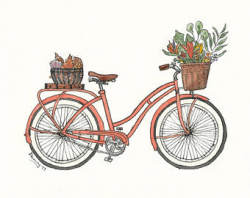 Market Bike Watercolor Print Bicycle Art Art Print