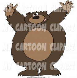 Clip Art of a Big Goofy Brown Bear Raising His Arms by djart - #867