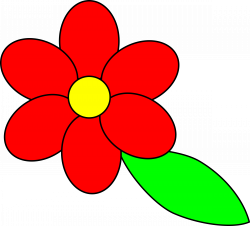 Clipart - Flower six red petals black outline green leaf