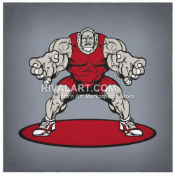 Huge Wrestler Wrestling Standing Big Muscles Tough Graphic Color