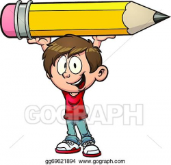 Vector Art - Boy holding a huge pencil. EPS clipart gg69621894 - GoGraph