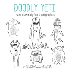 Hand Drawn Cute Yeti Clipart, Bigfoot Clipart, Monster Clipart ...