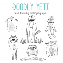 Hand Drawn Cute Yeti Clipart, Bigfoot Clipart, Monster Clipart, Digital  Download Vector Eps Illustrated Clipart Clip Art, Doodle Clipart