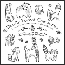 Cute Hand-Drawn Digital Forest Creatures Clipart, Doodly Forest ...
