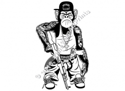 Gangsta Schimpanse mit Gewehren Comic Gangster grafische
