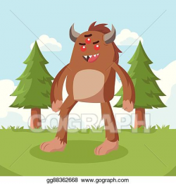 Vector Illustration - Bigfoot walking on forest. EPS Clipart ...