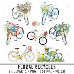 Bicycle Clipart, Floral Bike Clipart, Bicycle Clip Art, Floral Bike Clip  Art, Bicycle PNG, PNG Floral Bicycle, Floral Bicycle