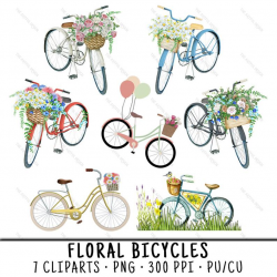 Bicycle Clipart, Floral Bike Clipart, Bicycle Clip Art, Floral Bike Clip  Art, Bicycle PNG, PNG Floral Bicycle, Floral Bicycle