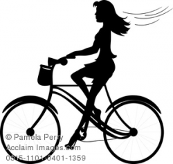 Clip Art Image of a Girl Riding a Bike Silhouette