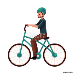 Young man, guy riding urban bicycle, cycling in helmet, cartoon ...