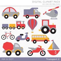 Transport Clip Art, Cute Cars, Train, Helicopter, Truck, Motorbike ...