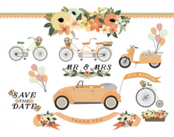 Wedding Car Bicycle Tandem Scooter and Vintage Bike Floral