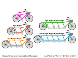 Tandem bicycle, family bike, team, bicycle clip art set ...