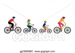 Vector Stock - Father, mother and kids biking. Clipart Illustration ...