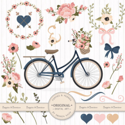 Premium Wedding Clipart & Vectors Navy And Blush Bicycle
