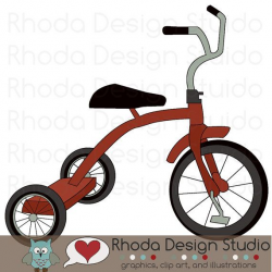 Retro Tricycle Bike (Red) Digital Clip Art Vintage Bicycles Stamps ...
