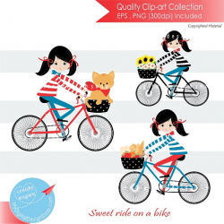 On SALE Sweet Ride on a Bike Clipart,Vector EPS, PNG Image,Girl ...