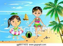 Drawing - Little girl with swim ring. Clipart Drawing gg69771672 ...