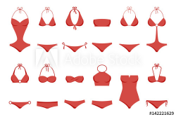 Vector illustration of women's swimsuit design set. Fashion bikini ...