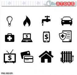 Payments and Bill Due Icons Clipart, rent due, insurance, car payment,  mortgage digital PNG graphics Set.