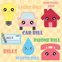 Monthly Bills Clipart - Bills, Mortgage, Phone, Cute, Kawaii, EC ...