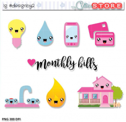 Monthly Bills Kawaii Clipart. Cute bill due clip art set for Planner  Stickers or papercrafts. Commercial Use Allowed.
