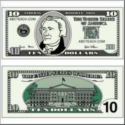 Clip Art: Ten Dollar Bill Color I abcteach.com | abcteach