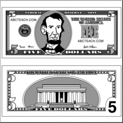 Clip Art: Five Dollar Bill Grayscale I abcteach.com | abcteach