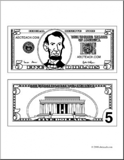 Clip Art: Five Dollar Bill Outline (coloring page) I abcteach.com ...