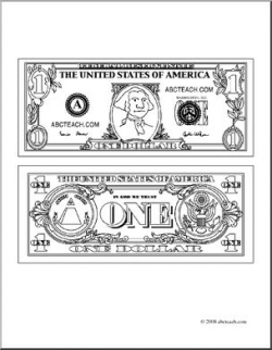 Clip Art: Dollar Bill Outline (coloring page) I abcteach.com | abcteach