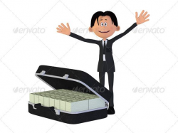 Cartoon businessman with a lot of money ... 3d, a lot of, banknote ...