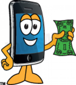 Smart Phone Mascot Holding A Dollar Bill
